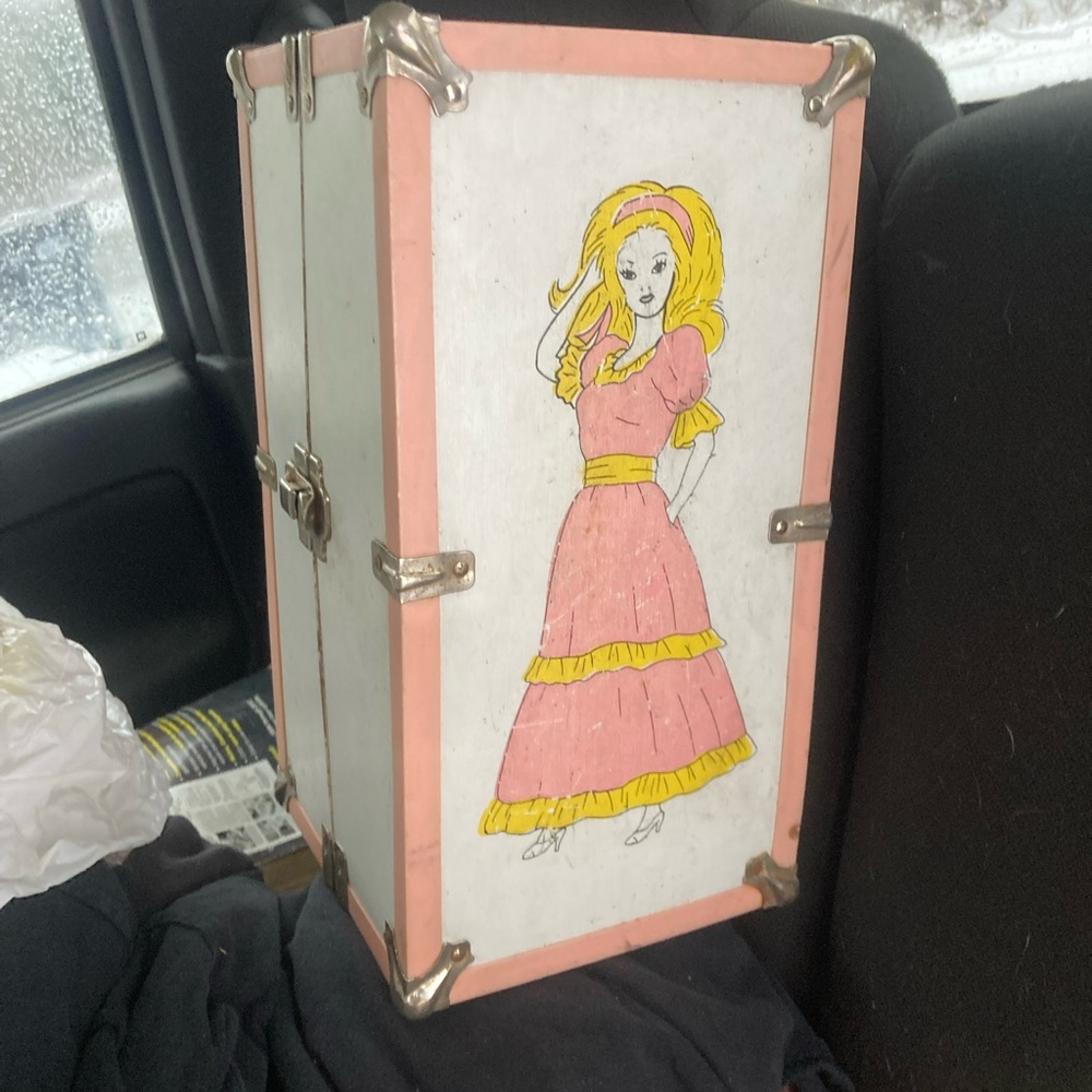 Vintage Pink and White Doll and Wardrobe Carrying Case / Locking Trunk